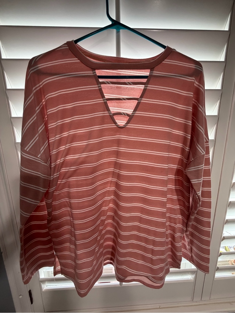 Striped Pink Cutout Long-Sleeve Top